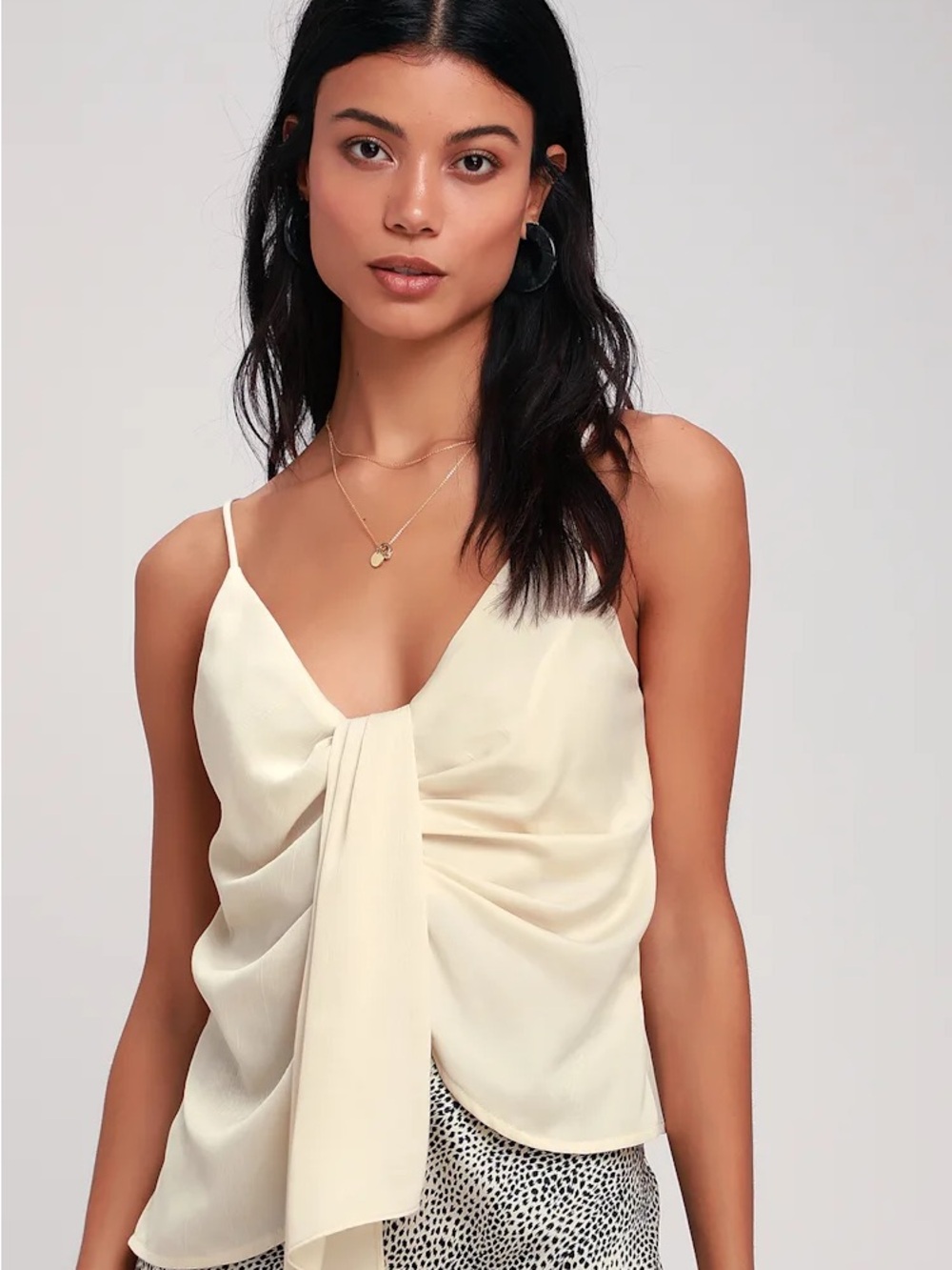 Astr The Label Asymmetrical Ruched Cami Top in Cream/Ivory